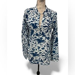 La Plage 100% Cotton Blue Floral Long Sleeve Tunic (Size M)